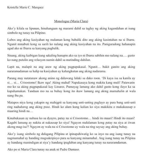 NOLI ME TANGERE (MARIA CLARA MONOLOGUE).